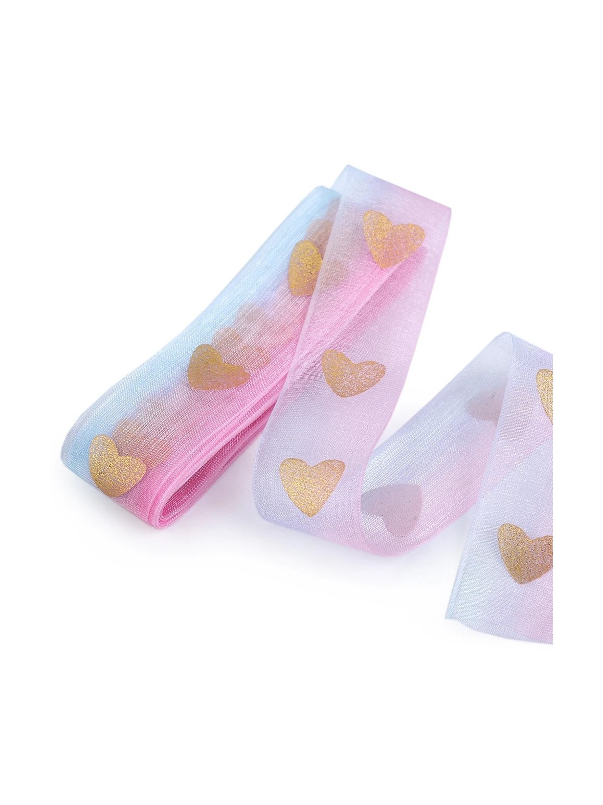 Monofilament ribbon - pink-blue - heart - 3m/ 28mm