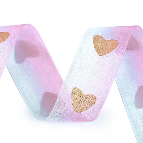 Monofilament ribbon - pink-blue - heart - 3m/ 28mm