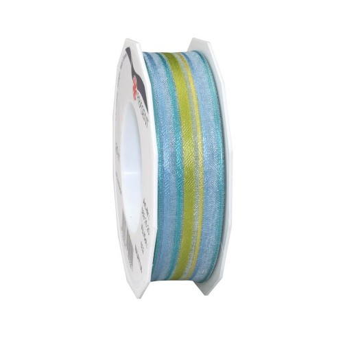 Seidenband mit Metallkante - Blau / Grün - 3m/ 25mm