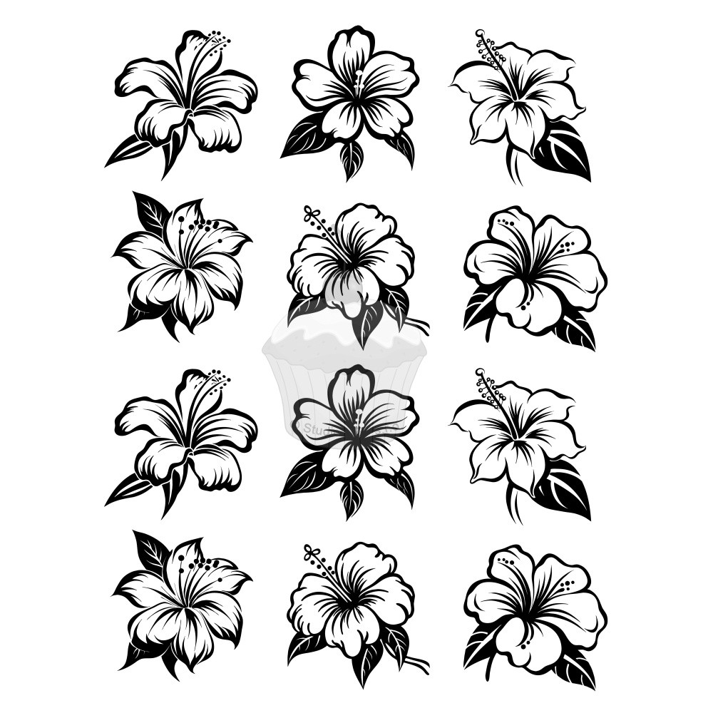 Esspapier „Schwarz-weißer Hibiskus“ – A4