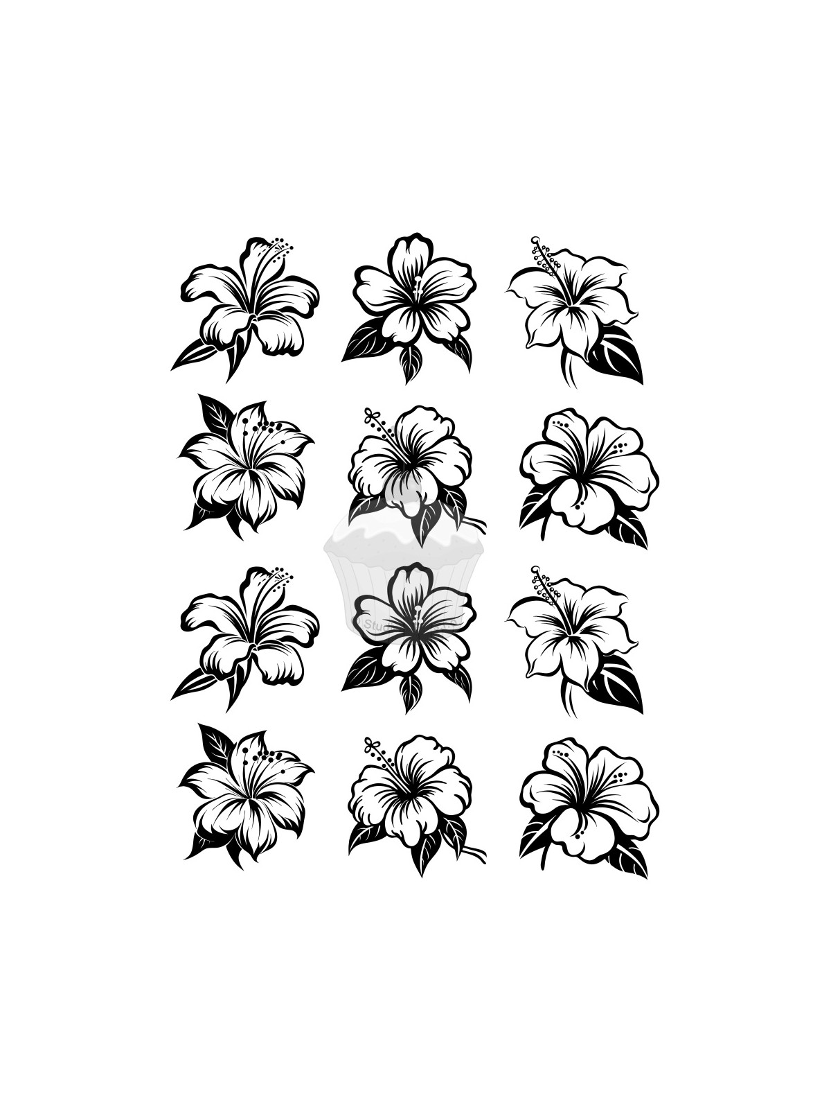 Edible paper "Black and white Hibiscus" - A4