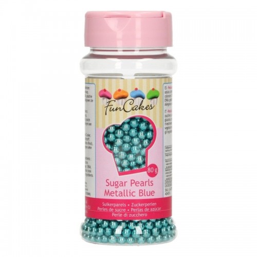 DISCOUNT: FunCakes sugar pearls 4mm - metallic blue - 80g