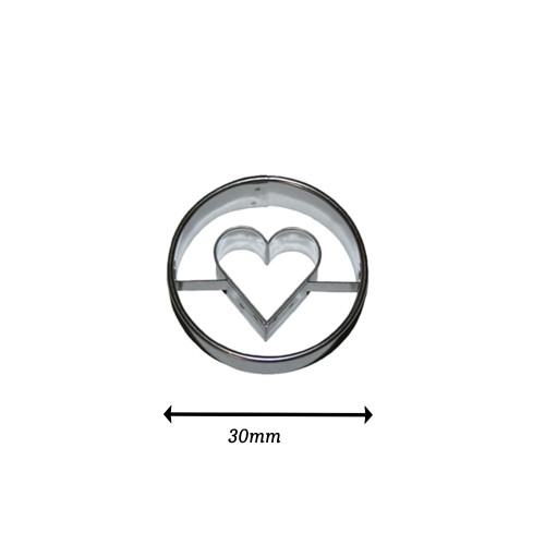 Stainless steel cookie cutter - Smooth circle with a heart center - 3cm