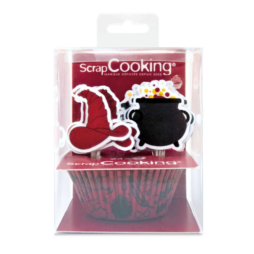 ScrapCooking - cukrářské košíčky - sada se zápichem - kouzelný klobouk a kotlík 24 + 24ks