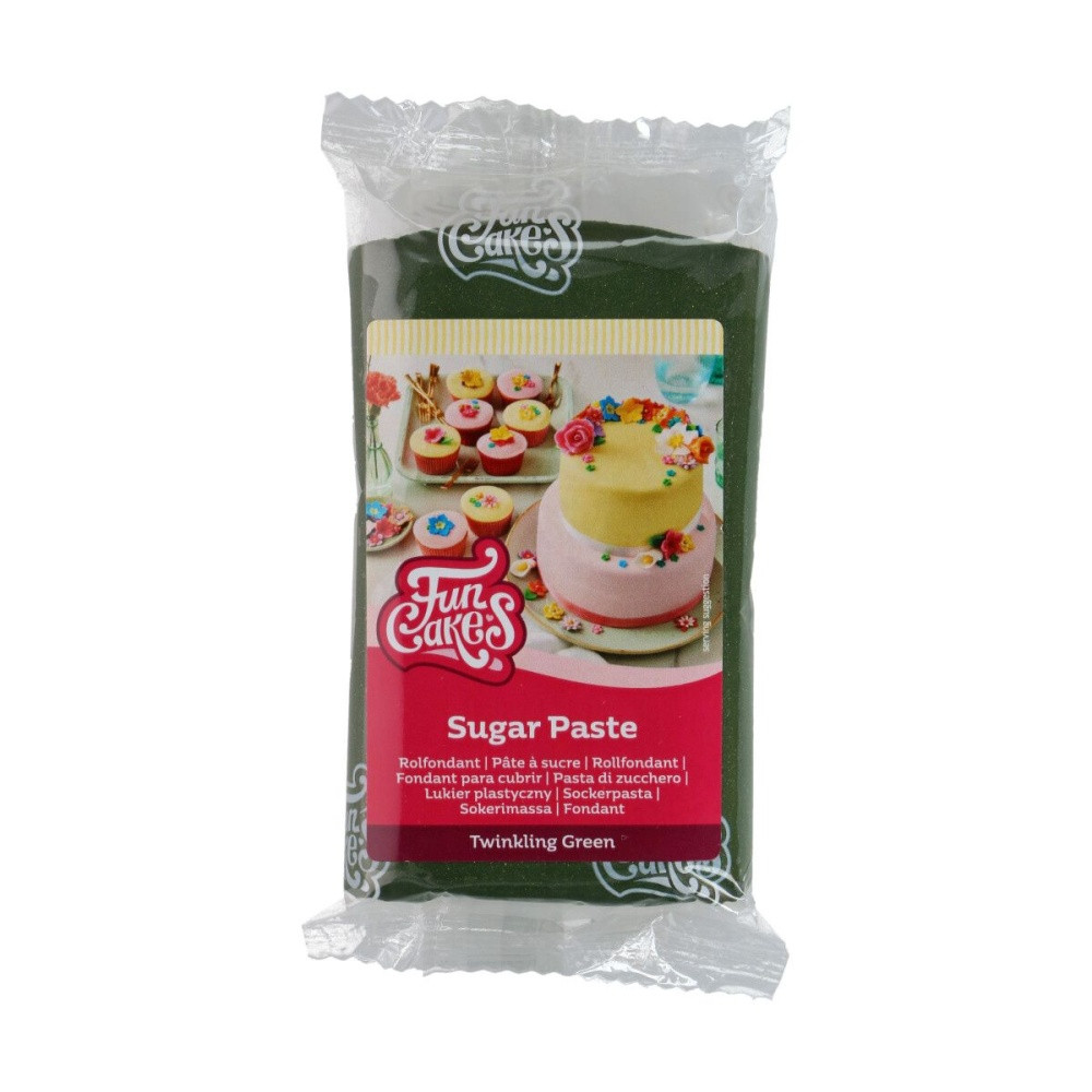 FunCakes potahový fondán Twinkling Green - třpytivá zelená - 250g