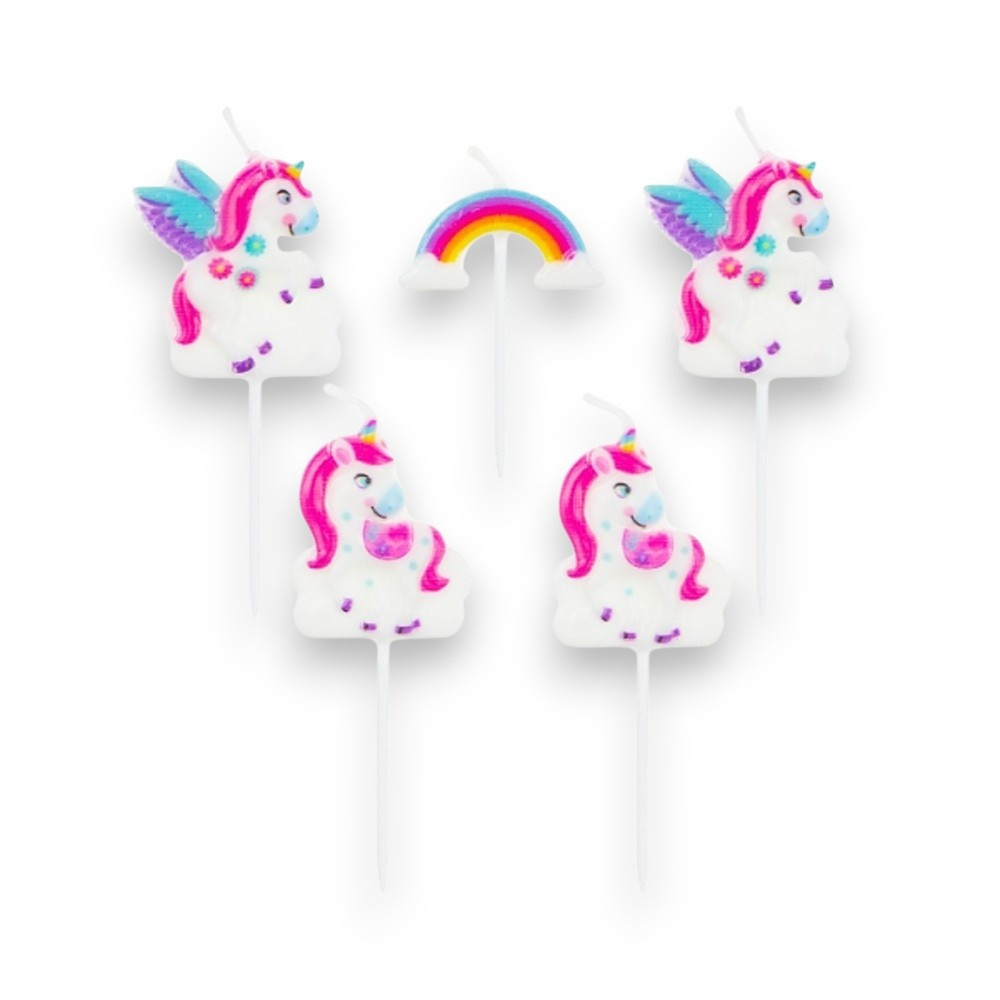 Dortová svíčka mini -  Unicorn + duha - 5ks