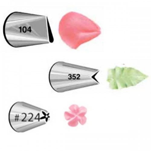 Wilton Piping Tips Set - rose No. 104 + leaf No. 352 + flower No. 224