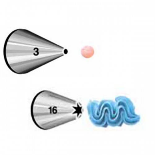 Zestaw gładkich końcówek Wilton - płaska nr 3 + otwarta gwiazdka nr 16.