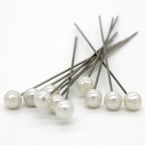 Decorative pin - white pearl - 65mm/10pcs