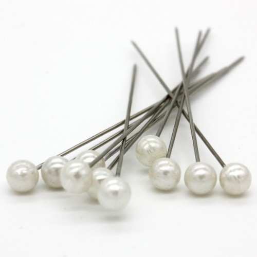 Dekoračné špendlíky - biela perla - 65mm/10ks