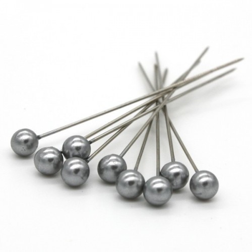 Decorative pin - silver pearl - 65mm/9pcs