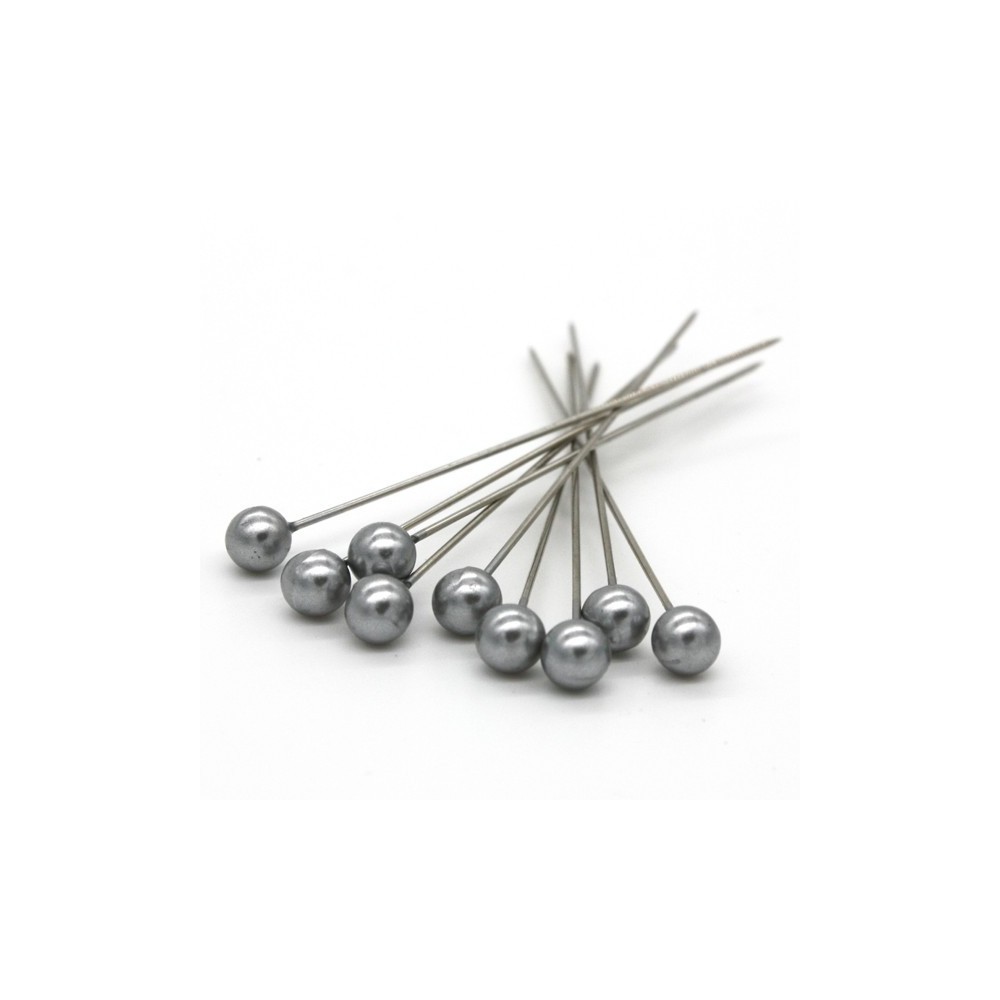 Dekorační špendlík - stříbrná perla - 65mm/9ks