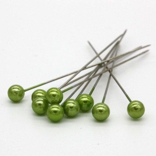 Dekoračné špendlíky - svetlá zelená perla - 65mm/9ks