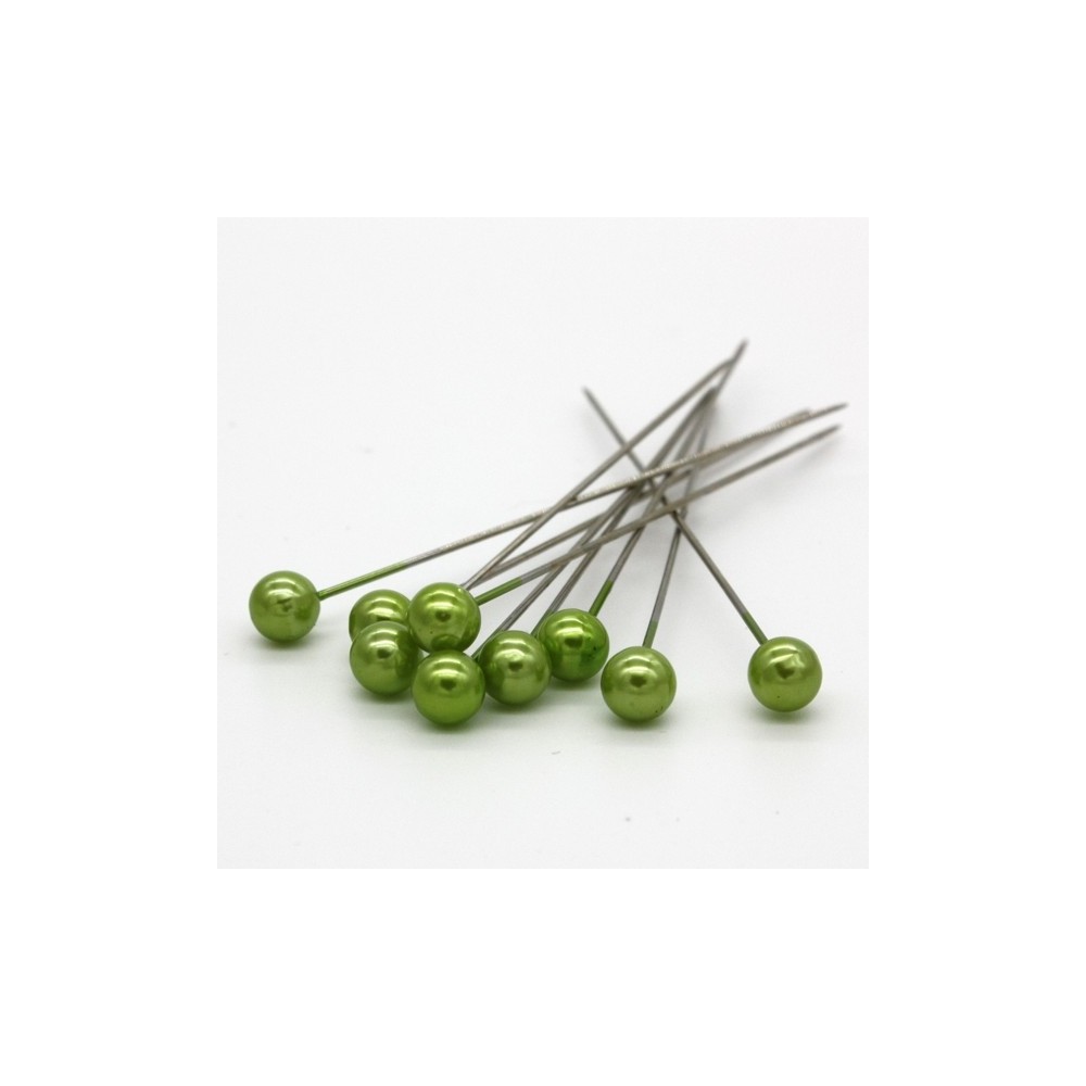 Dekorační špendlík - světlá zelená perla - 65mm/9ks