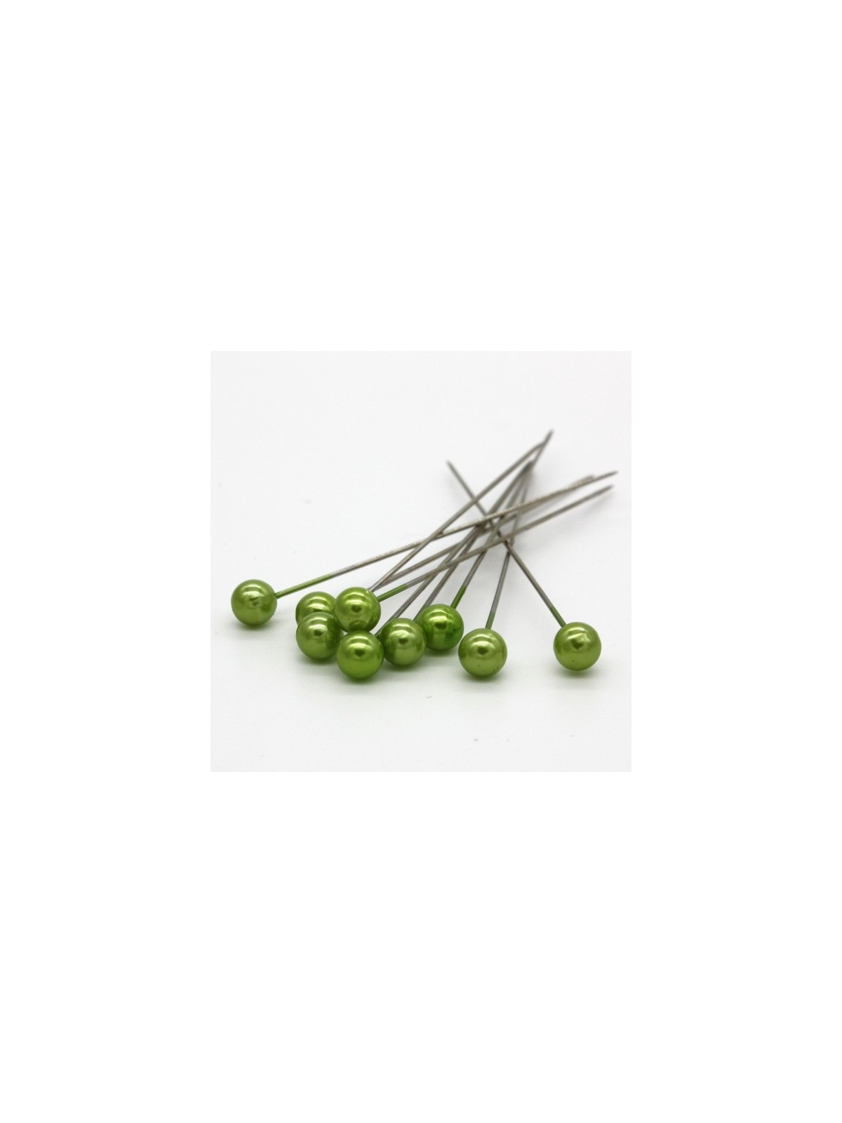 Dekorační špendlík - světlá zelená perla - 65mm/9ks