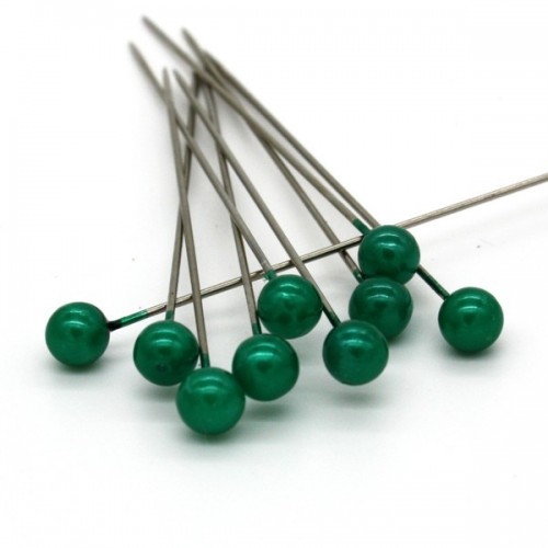  Decorative pins - dark green Pearl - 65mm/9ks