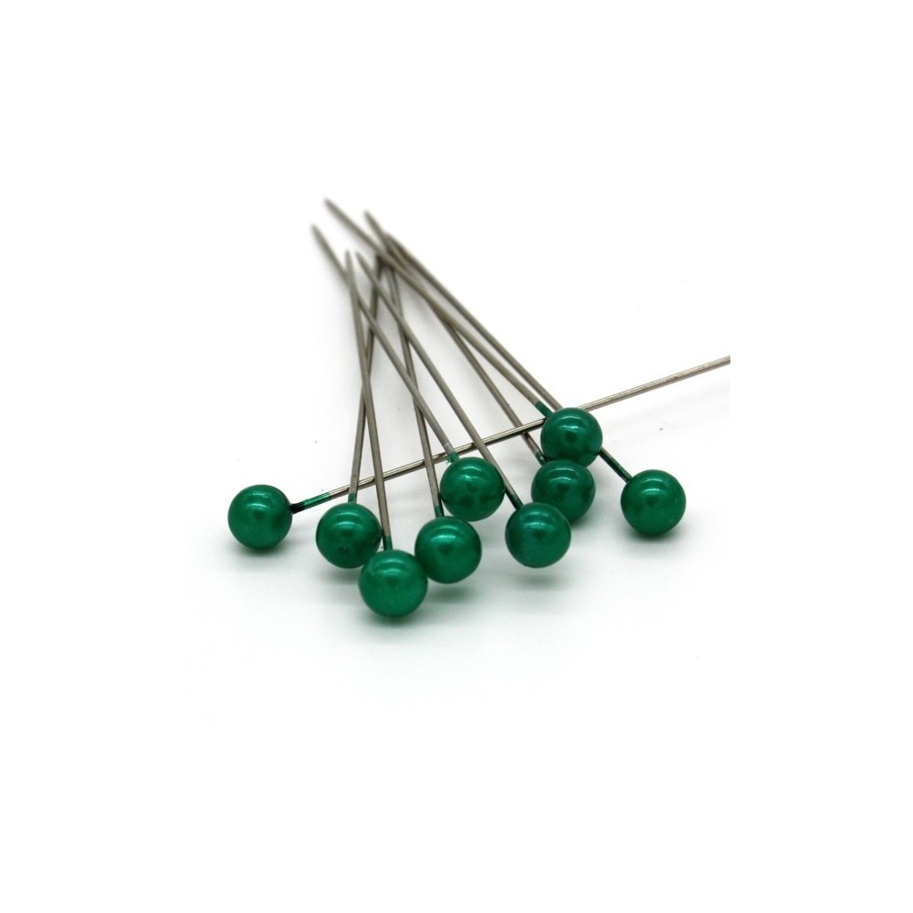 Dekorační špendlík - tmavá zelená perla - 65mm/9ks