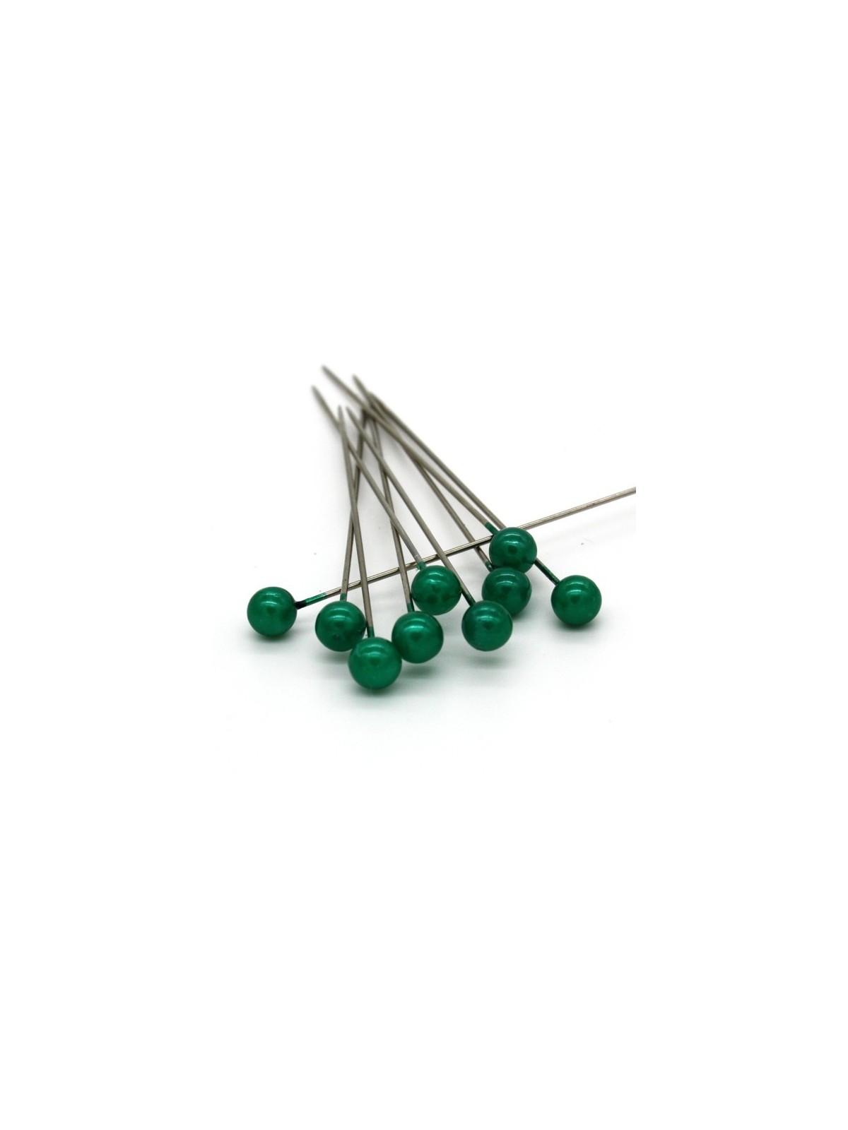 Dekorační špendlík - tmavá zelená perla - 65mm/9ks