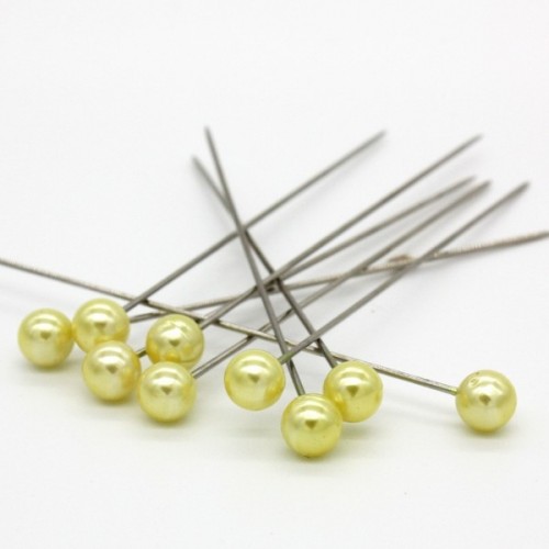 Dekorační špendlík - žlutá  perla - 65mm/9ks