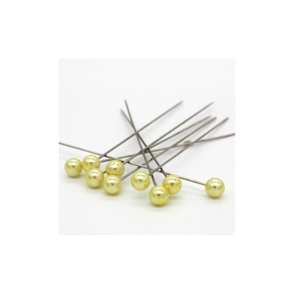Dekoračné špendlíky - žltá perla - 65mm/9ks