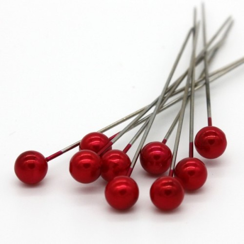 Decorative pin - red pearl - 65mm/9pcs