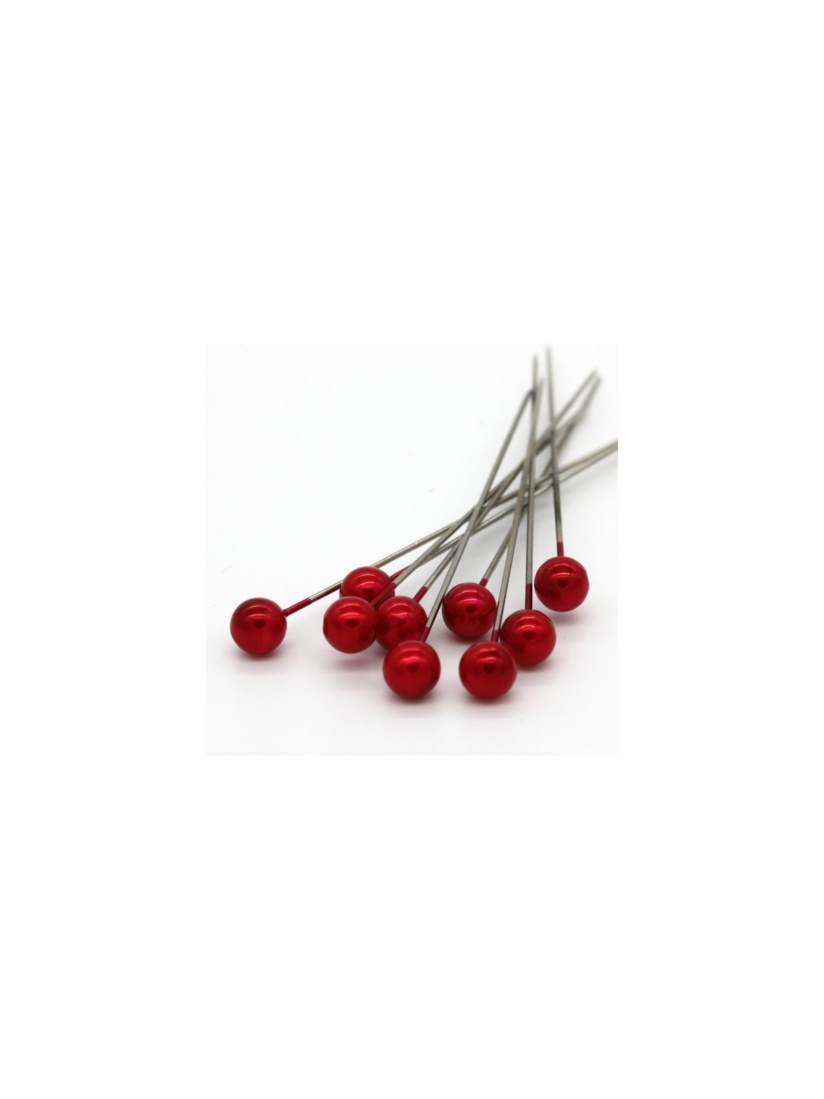 Dekoračné špendlíky - červená perla - 65mm/9ks