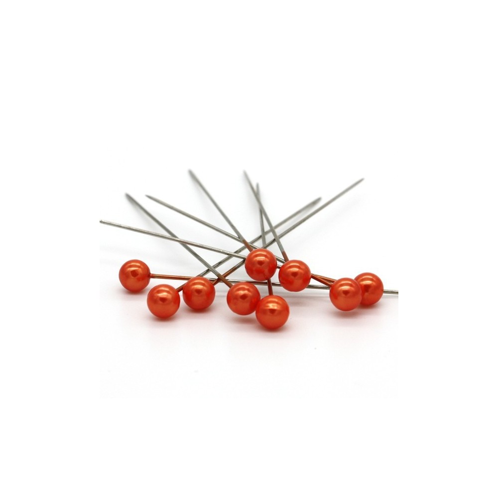 Dekorační špendlík - oranžová perla - 65mm/9ks