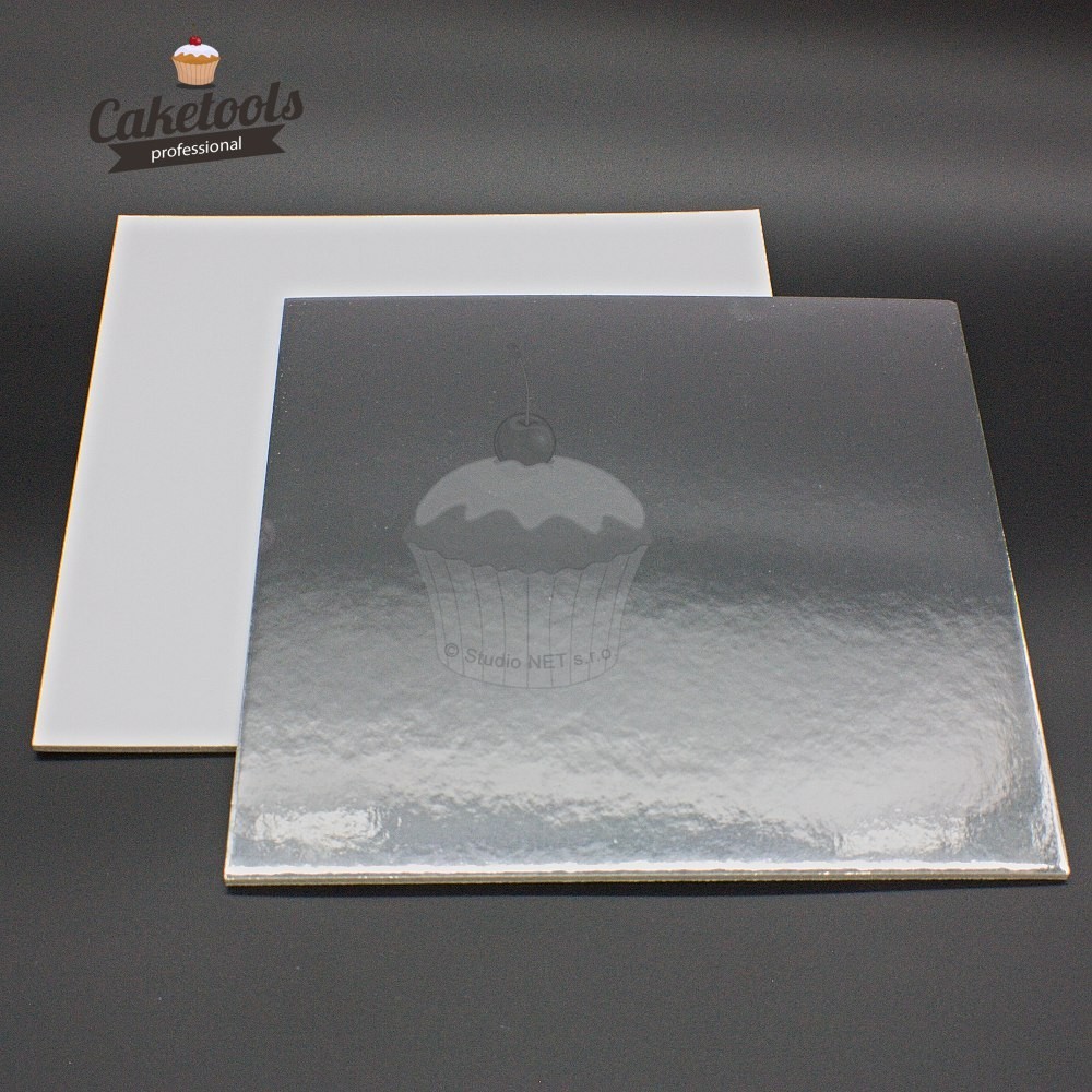 Caketools  podložka pod dort stříbrná 20cm /0,3cm čtverec