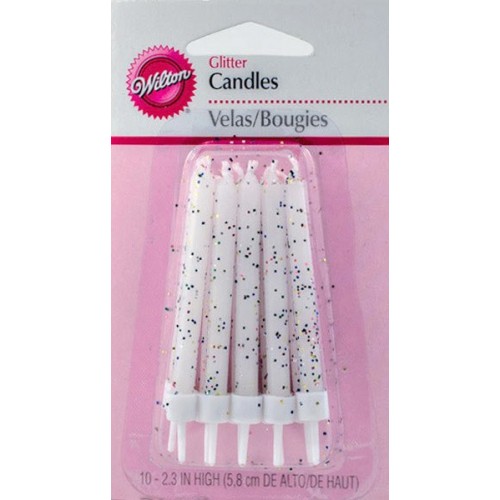 Cake candle - glittering white 10pcs