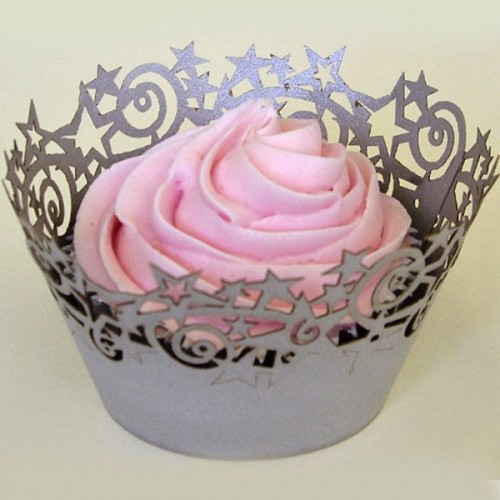 PME Cupcake Wrappers - korálik z ozdobného papíru - strieborný - 12 kusov