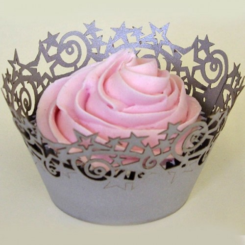 PME Cupcake Wrappers - krajkový košíček - stříbrný  - 12ks