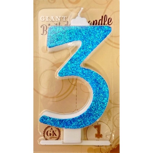 Cake candle large - glittering blue - 3