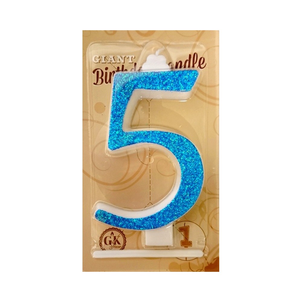 Large cake candle - blue glitter - 5