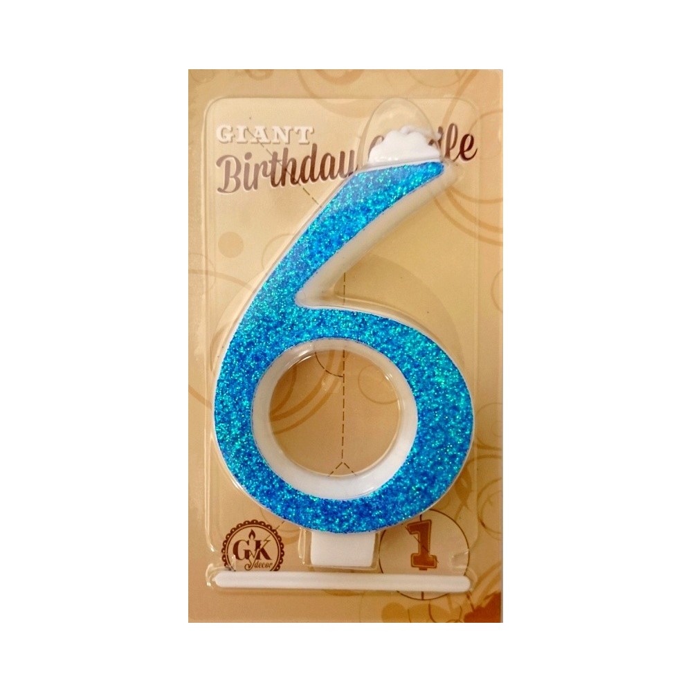 Cake candle large - sparkle blue - 6