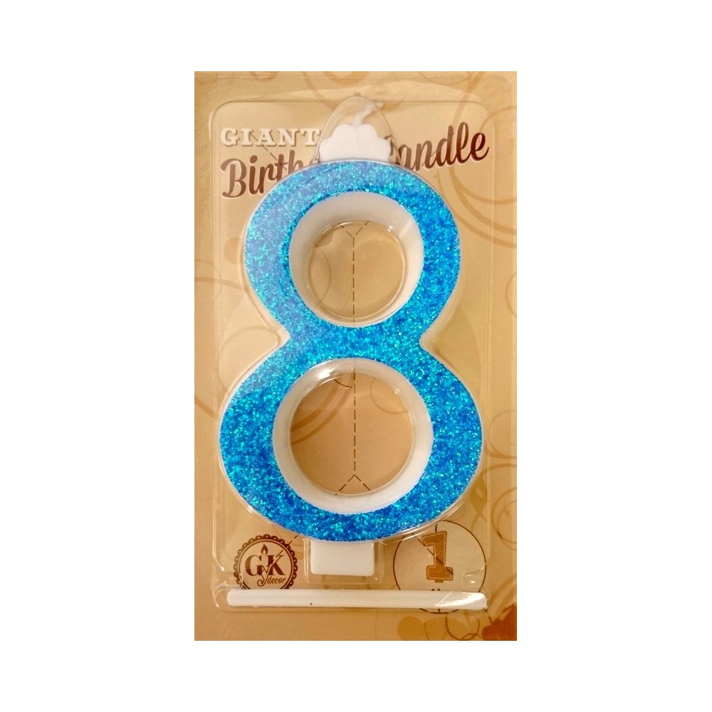 Cake candle large - glitter blue - 8