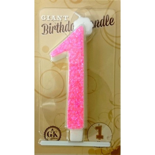 Large birthday candle - pink glitter - 1