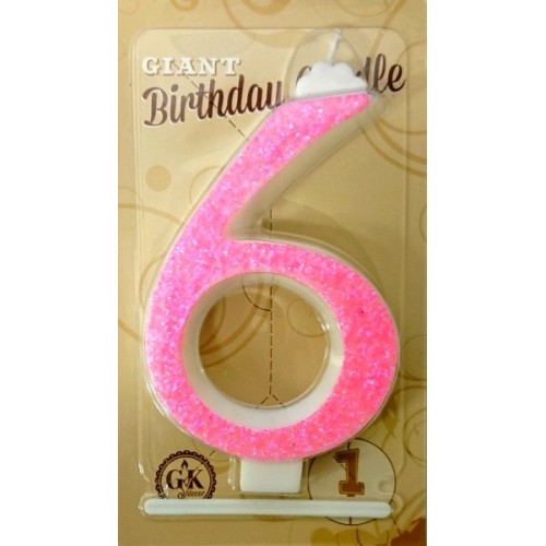 Cake candle large - sparkle pink - 6