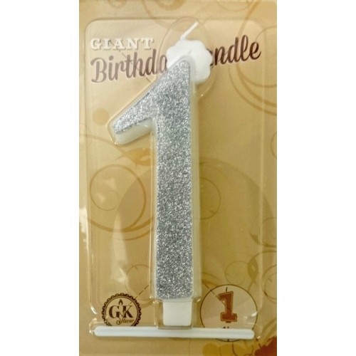 Birthday candle large - silver glitter - 1