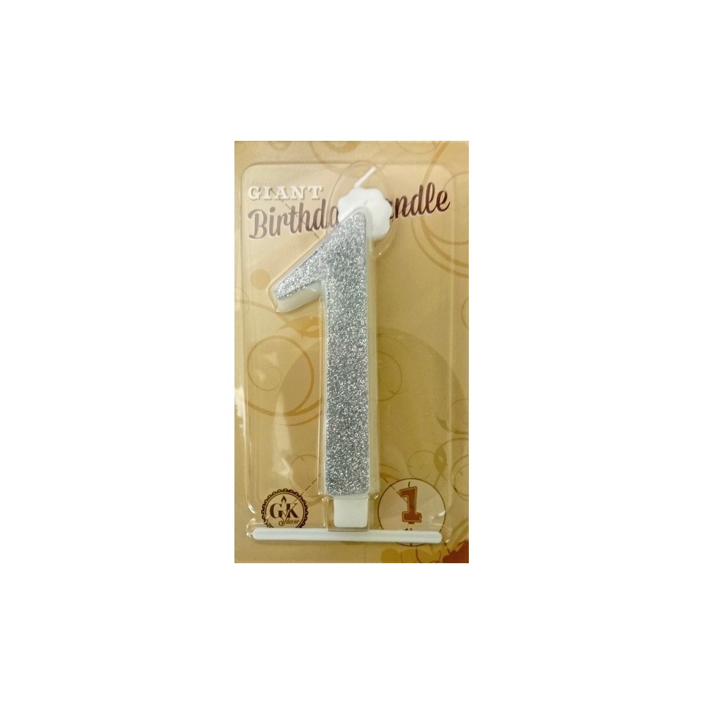 Birthday candle large - silver glitter - 1