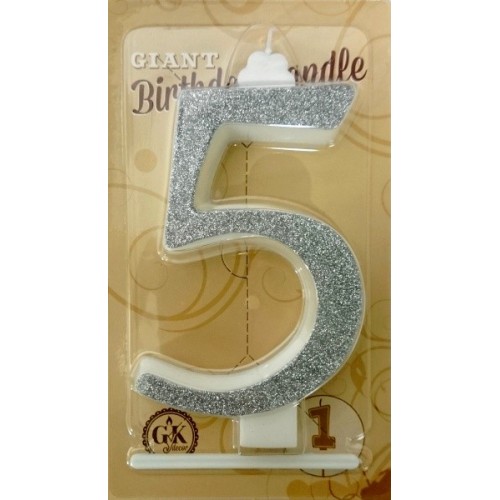 Large cake candle - silver glitter - 5