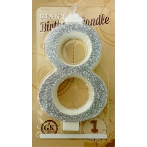 Large birthday candle - silver glitter - 8