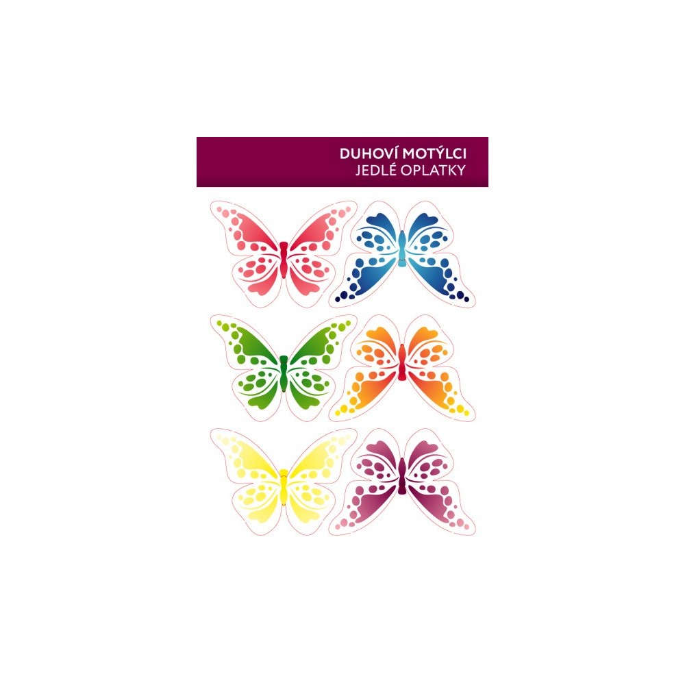 Essbare Papier Karte - Schmetterlings-mix - Regenbogen - 6 Stück