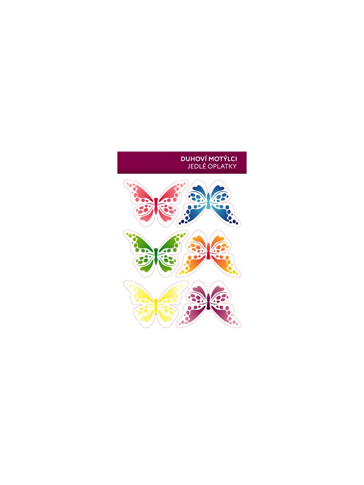 Jedlý papier karta - Motýľ mix   dúhové - 6ks