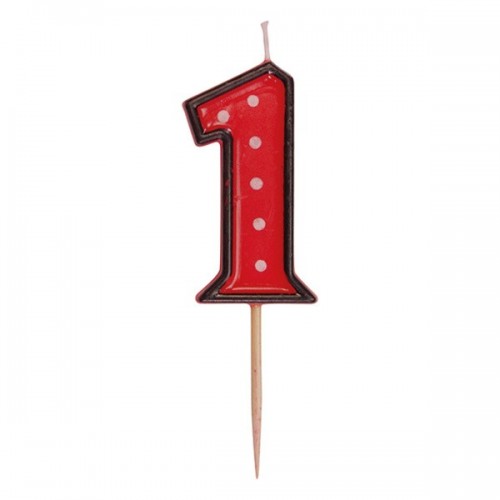 Party Numeral red candle on a stick - 1