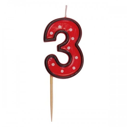 Party Numeral red candle on a stick - 3