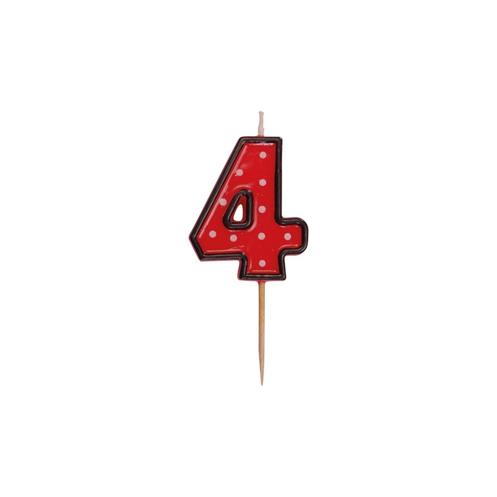 Party Numeral red candle on a stick - 4