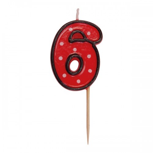 Party Numeral red candle on a stick - 6