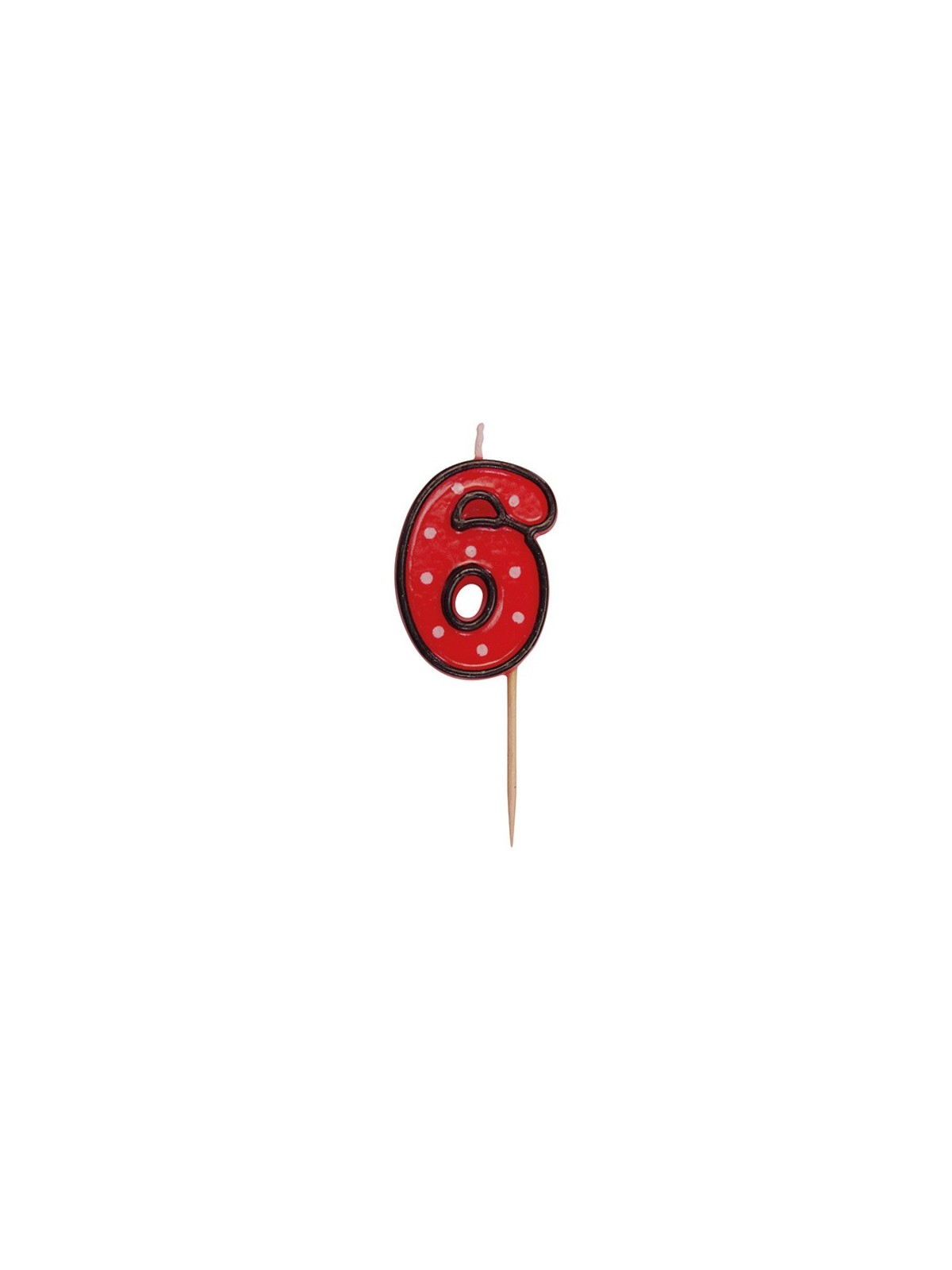 Party Numeral red candle on a stick - 6