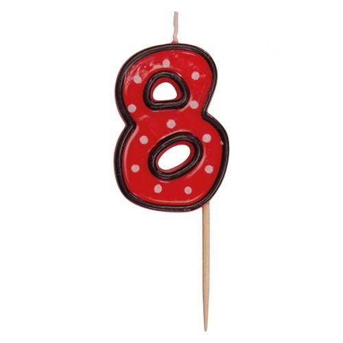 Party Numeral red candle on a stick - 8