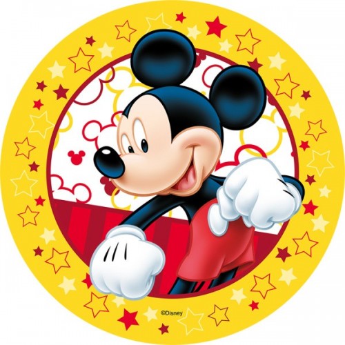 Jedlý papier karta guľatý - Mickey Mouse - žltý